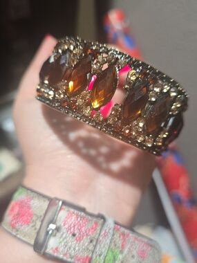 Gold-Tone Amber Crystal Statement Bracelet